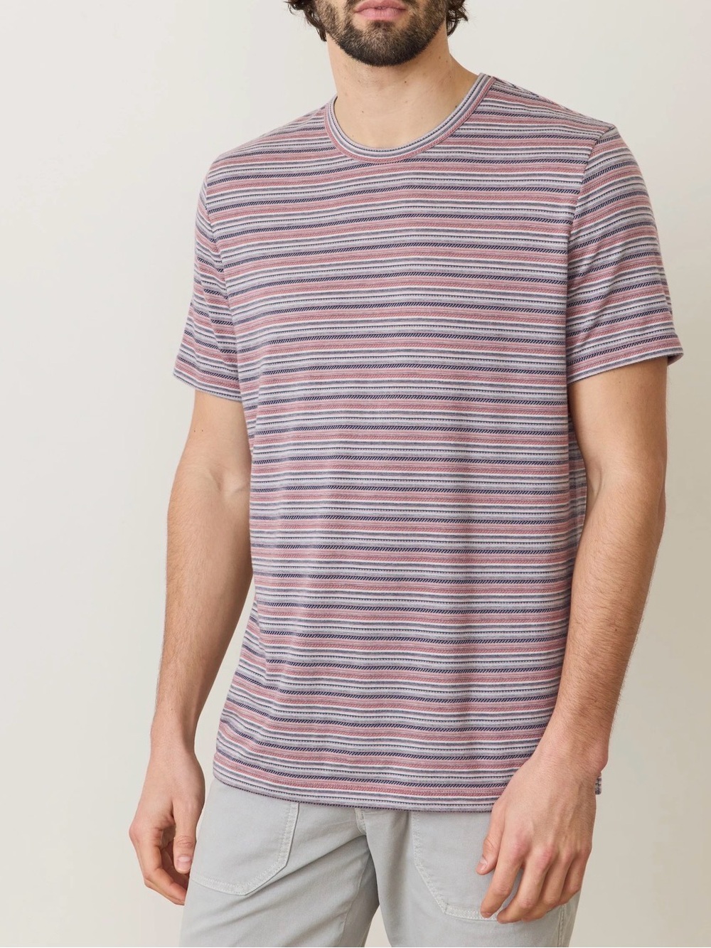 Marine Layer Men's Striped Crew Tee in Mauve and Navy